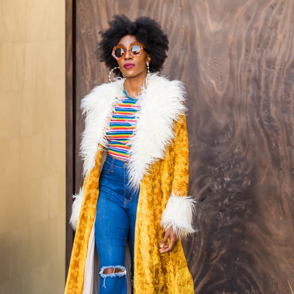 Penny Sunshine Embroidered Silk Velvet Faux Fur Coat by Jennafer Grace
